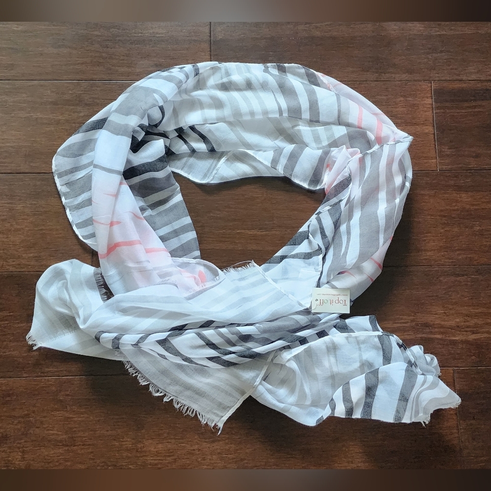NWT Top It Off Striped White, Pink, Gray Scarf Or Bathing Suit Wrap Or Coverup